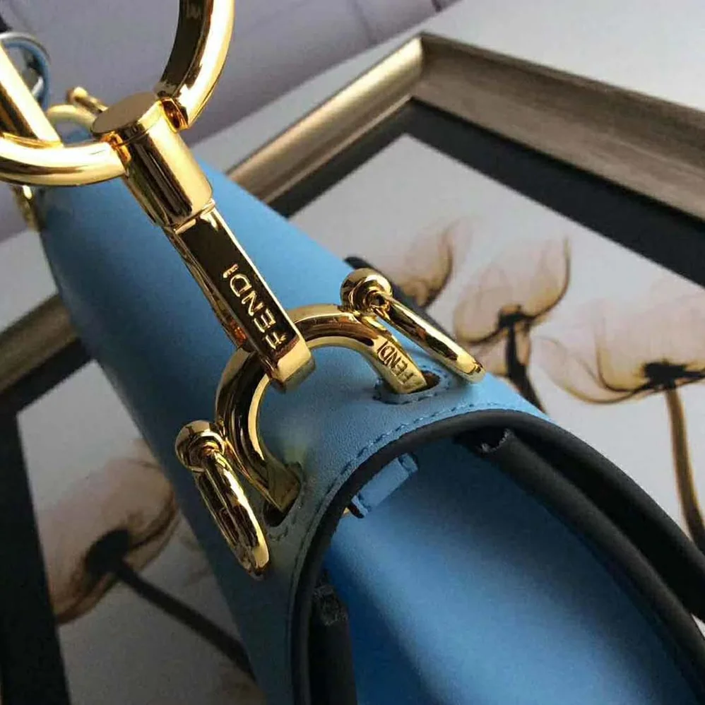 Fendi Kan I F Leather Bag in Calfskin Leather for Women in Blue Fendi Kan I F Leather Bag in Calfskin Leather for Women in Blue