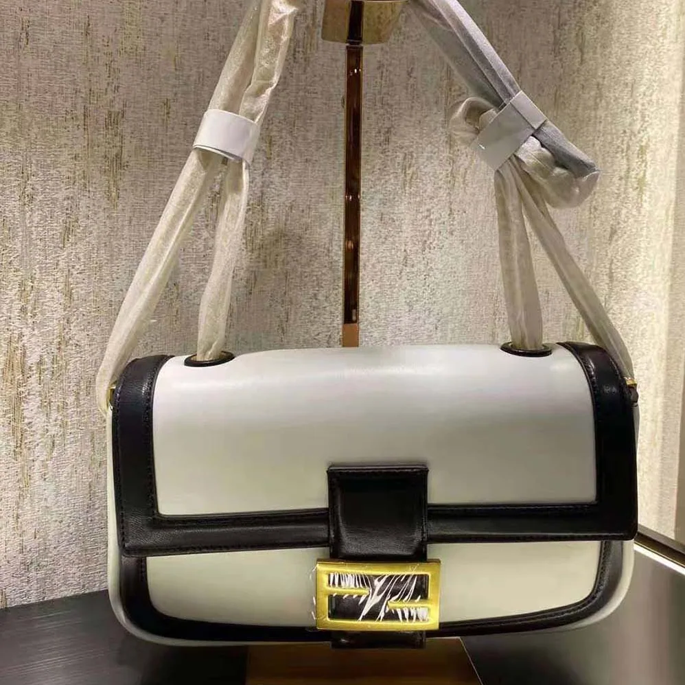 Fendi Baguette Chain Black and White Nappa Leather Bag for Women