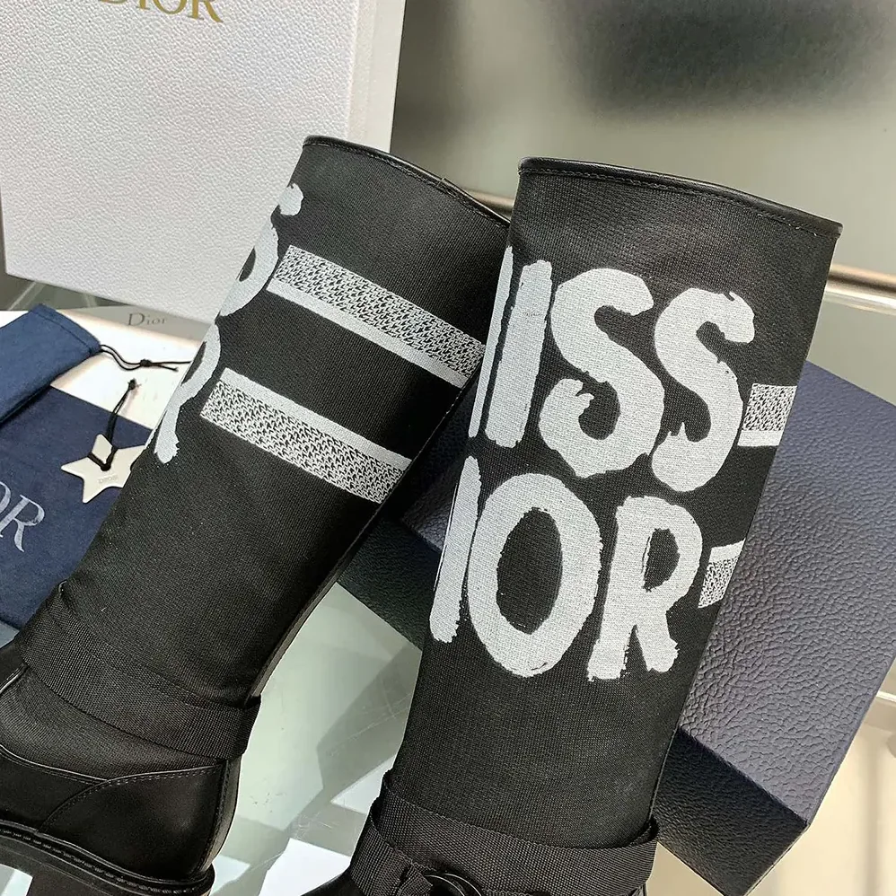 Dior D-Major Boot Black Technical Fabric with White Miss Dior Graffiti Print for Women