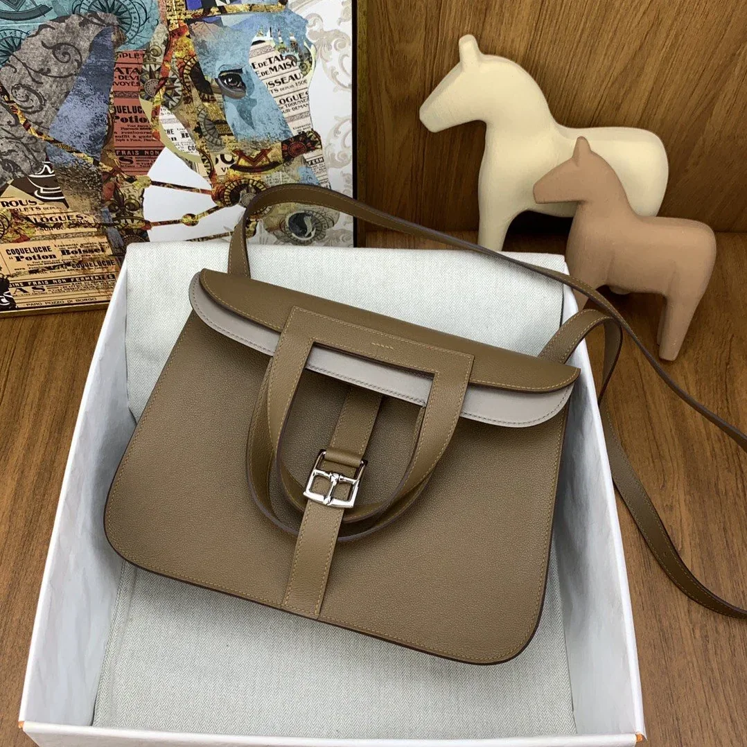 Hermes Halzan 31 Brown, Silver Toned Hardware Bag Hermes Halzan 31 Brown, Silver Toned Hardware Bag