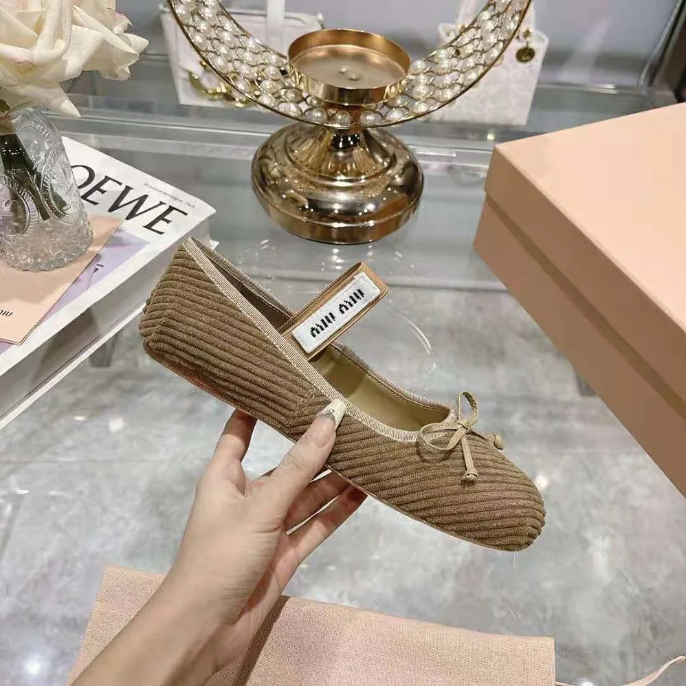 Miu Miu Corduroy Ballerinas with Knit Logo for Women Miu Miu Corduroy Ballerinas with Knit Logo for Women