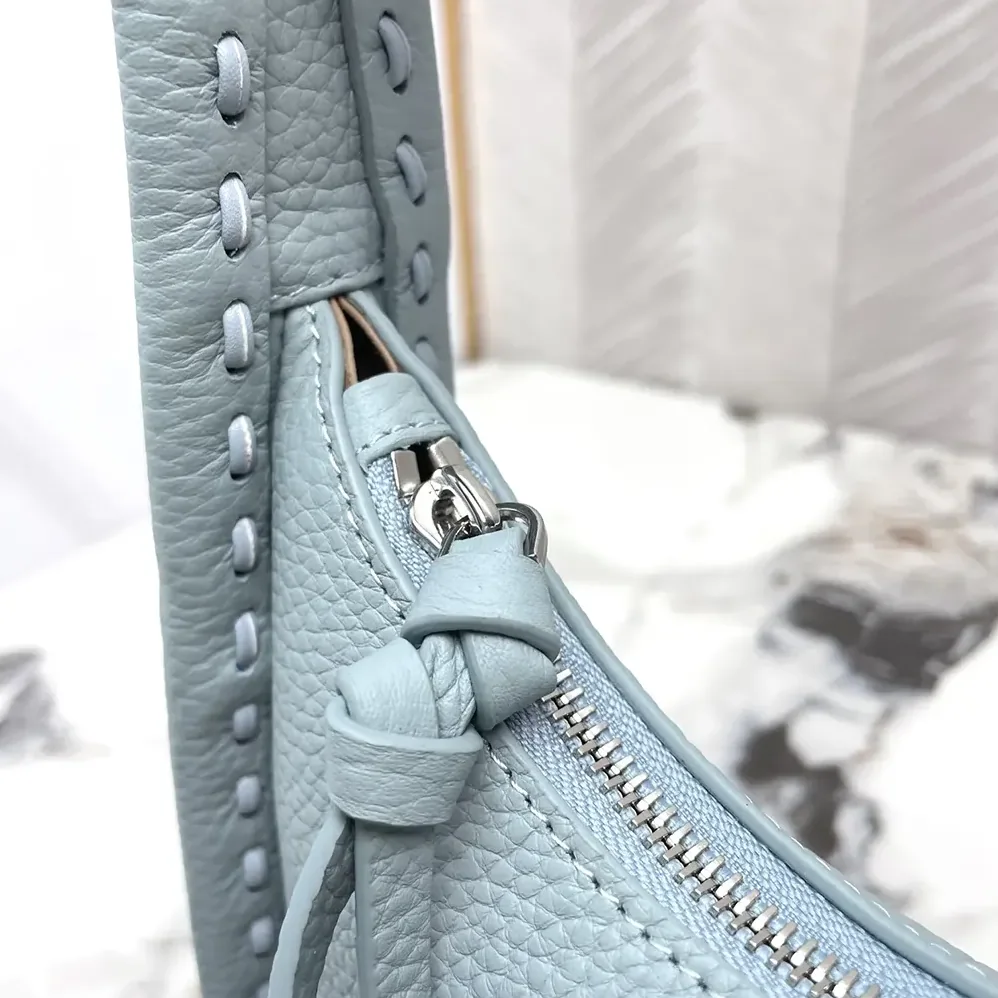 Fendi Mini Fendessence Small Light Blue Selleria Bag with 264 Hand for Women in sewn Topstitches