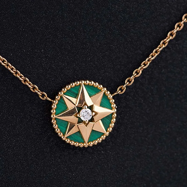 Dior Rose Des Vents Necklace 18K Yellow Gold Diamond Malachite for Women