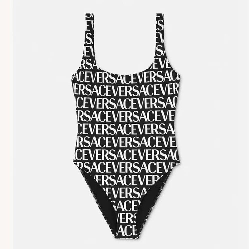 Versace Allover One-piece Swimsuit for Women in Black