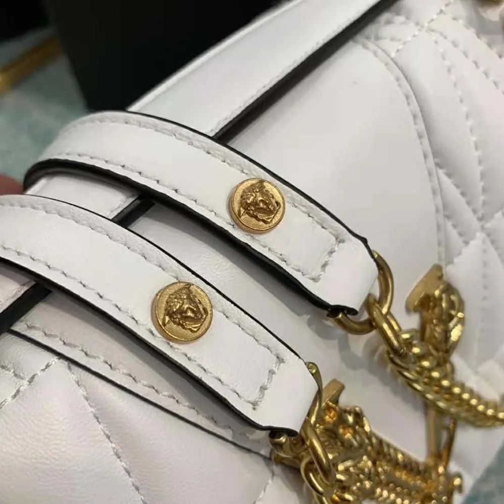 Versace Virtus Quilted Shoulder Bag for Women in White Versace Virtus Quilted Shoulder Bag for Women in White