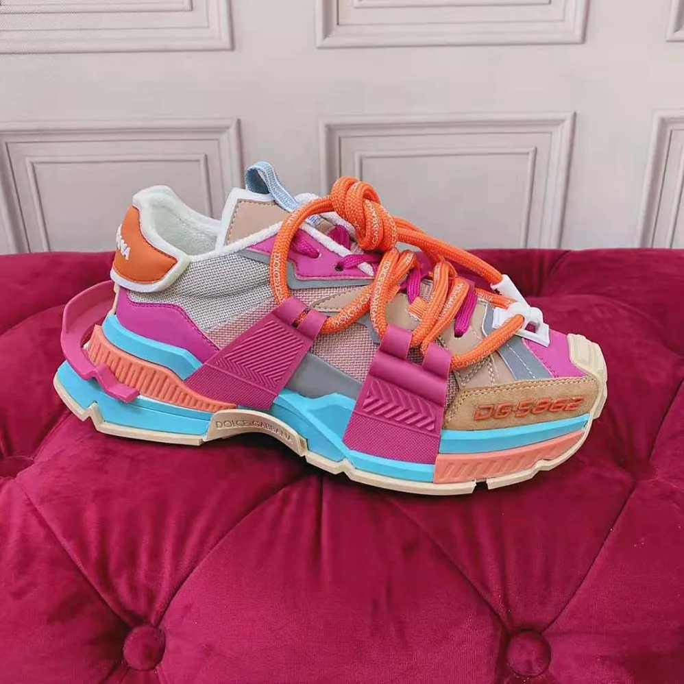 Dolce Gabbana D&G Mixed-Material Space Sneakers for Women in Orange
