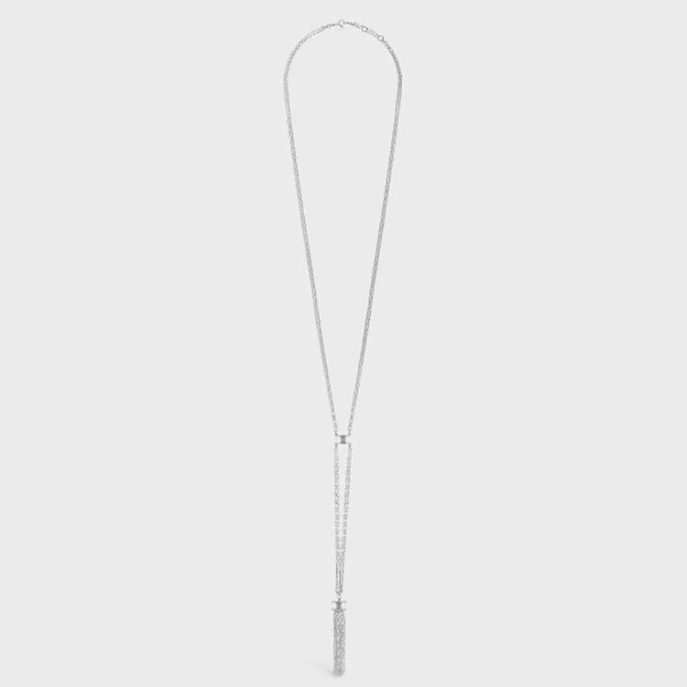 Celine Triomphe Folk Tie Long Necklace in Brass with Rhodium Finish for Women Celine Triomphe Folk Tie Long Necklace in Brass with Rhodium Finish for Women
