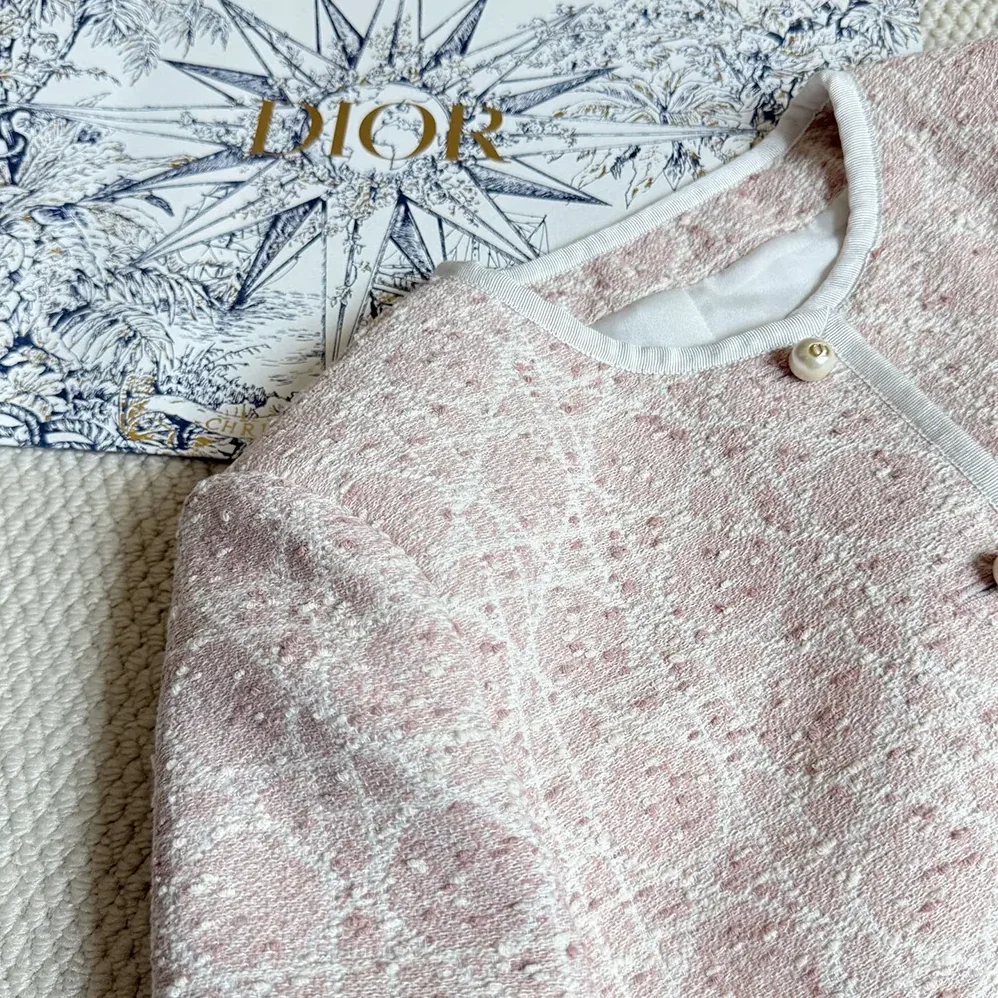 Dior Macrocannage Cropped Jacket Peach Blossom Pink Cotton for Women in Blend Tweed