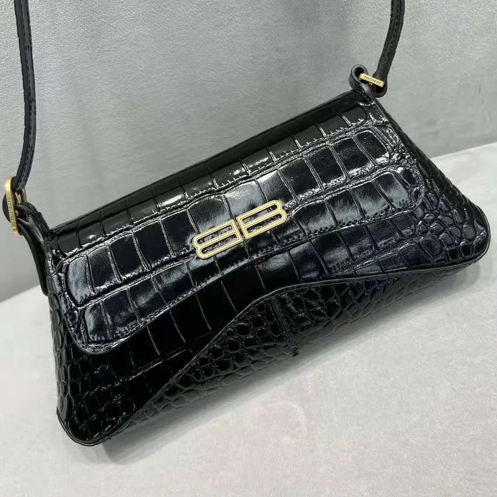 Balenciaga XX Small Flap Bag Crocodile Embossed in Black for Women Balenciaga XX Small Flap Bag Crocodile Embossed in Black for Women
