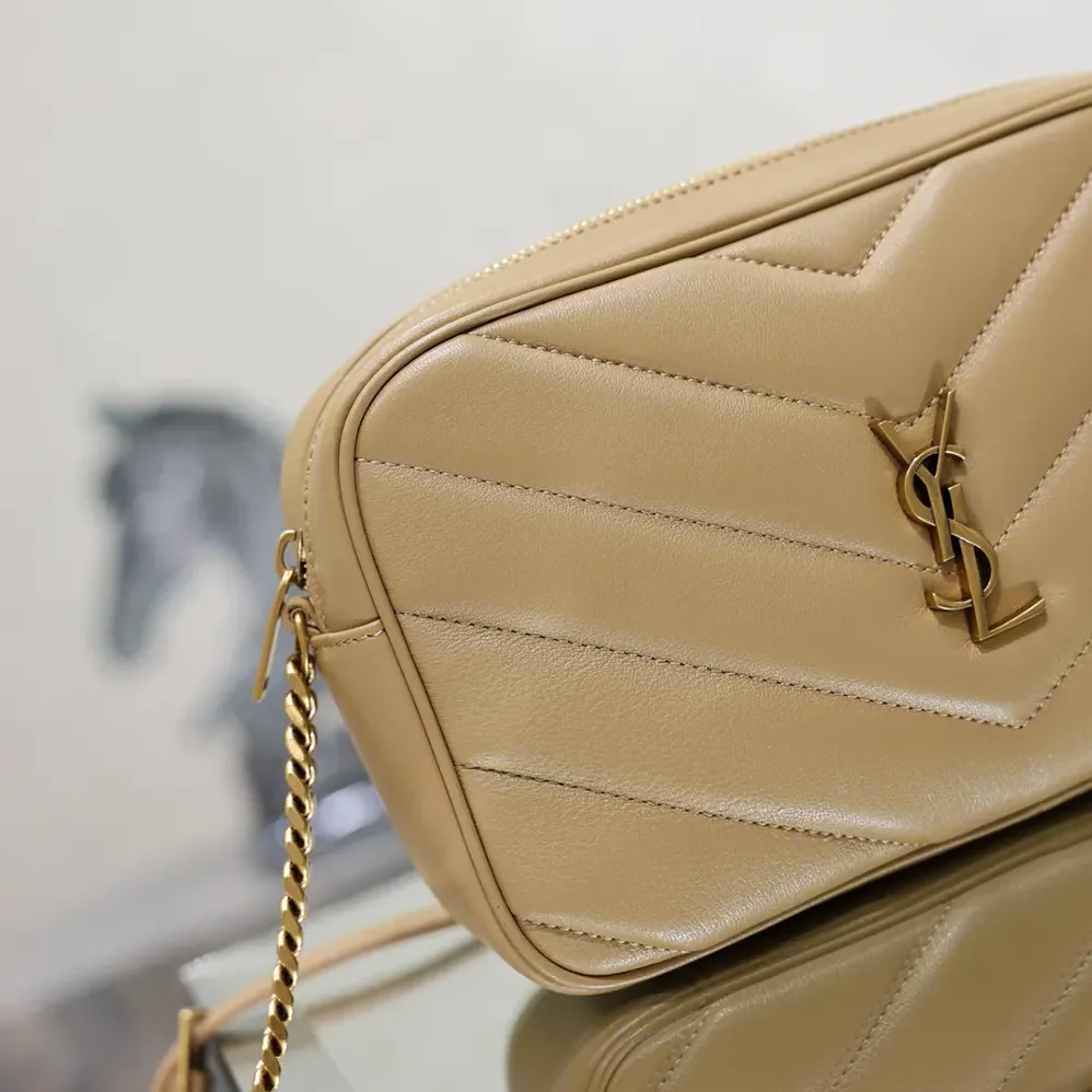 Saint Laurent YSL Loulou Camera Bag in Matelasse Lambskin for Women in Natural Tan