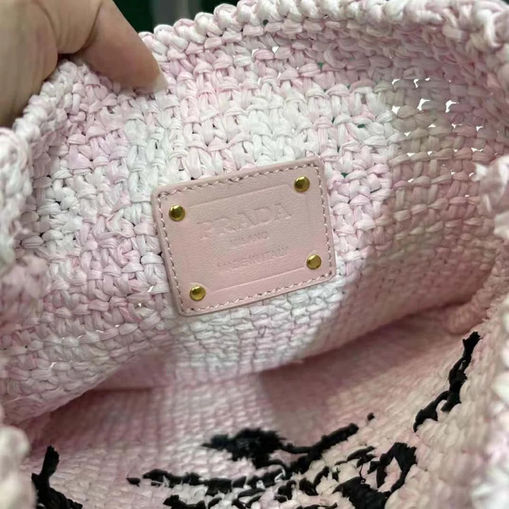 Prada Crochet Bag with Embroidered Lettering Logo for Women in Pink