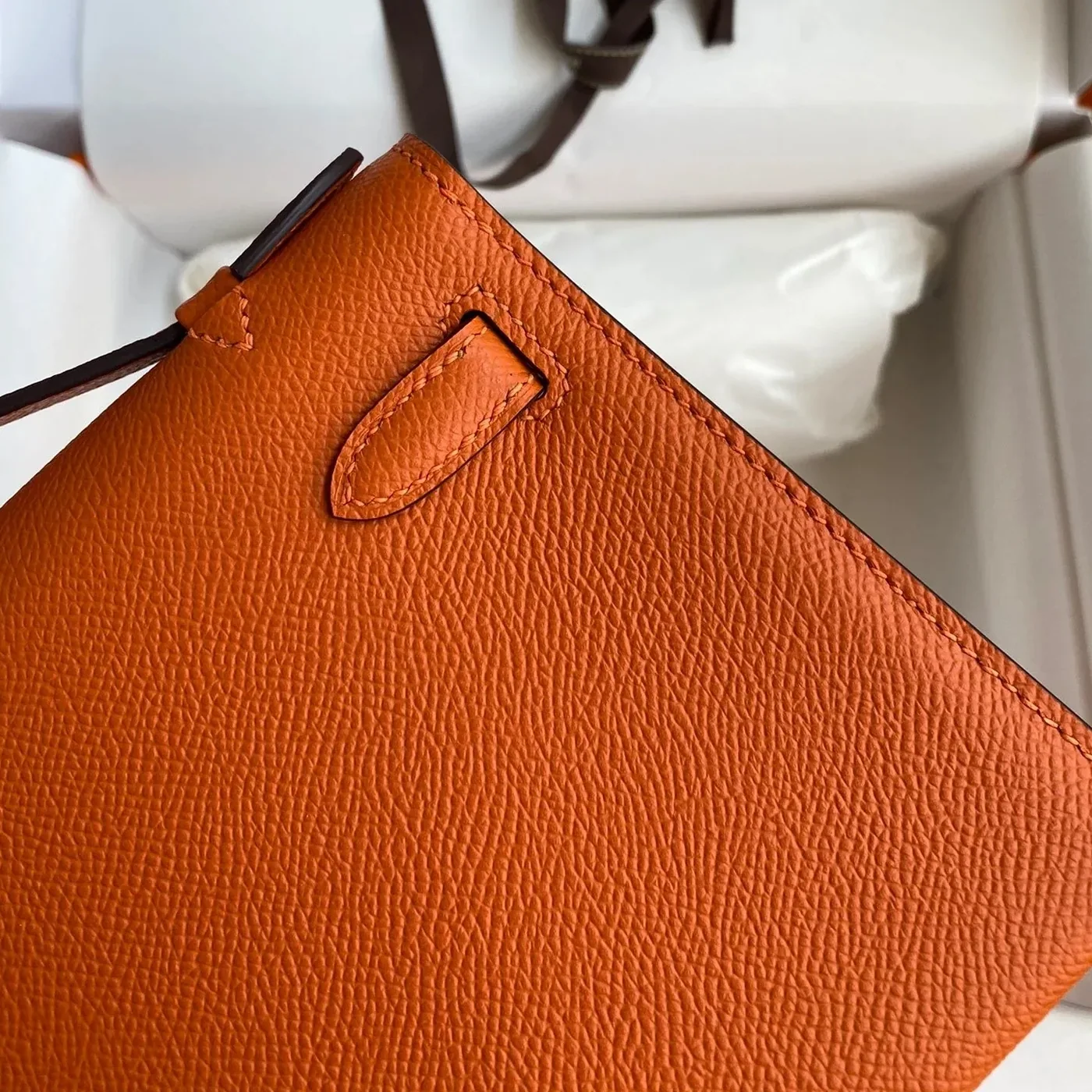 Hermes Kelly Pochette Top Handle Bag in Orange Epsom Palladium Hardware