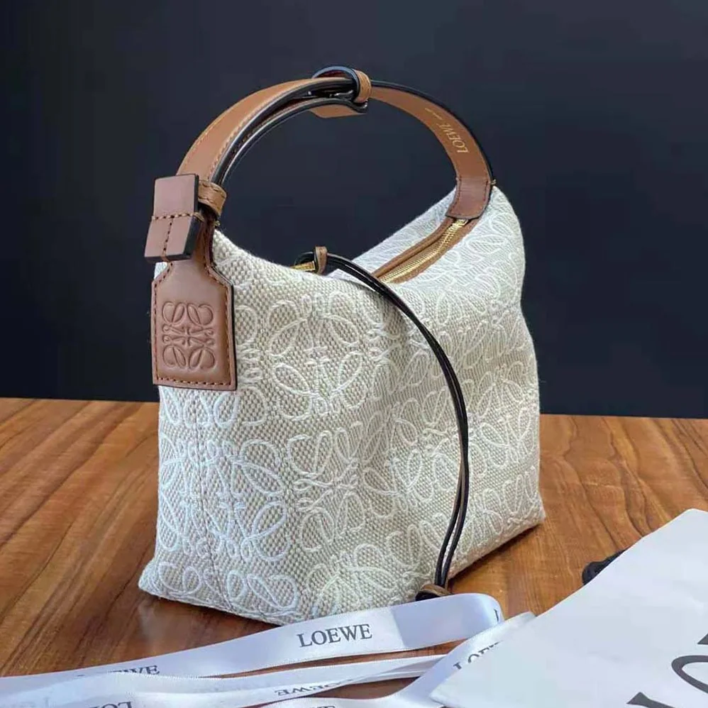 Loewe Small Cubi Bag in Anagram Jacquard and Calfskin for Women Loewe Small Cubi Bag in Anagram Jacquard and Calfskin for Women