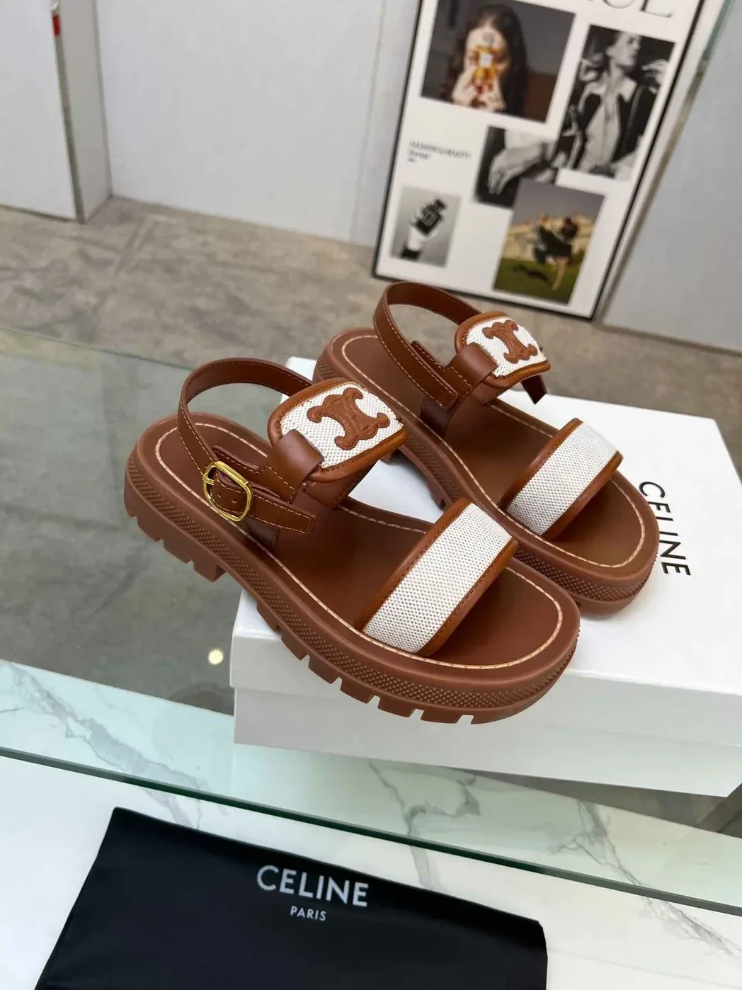 Celine Clea Triomphe Sandal Brown .04UB Celine Clea Triomphe Sandal Brown .04UB
