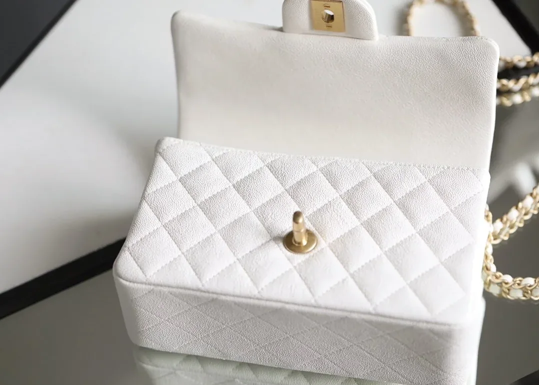 Chanel Flap Bag Mini Crossbody in White Gold Hardware Chanel Flap Bag Mini Crossbody in White Gold Hardware