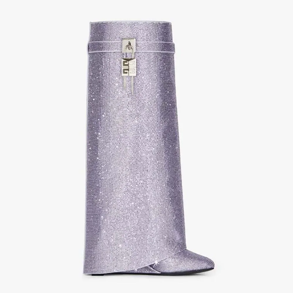 Givenchy Shark Lock Boots in Satin with Strass for Women in Silver Givenchy Shark Lock Boots in Satin with Strass for Women in Silver