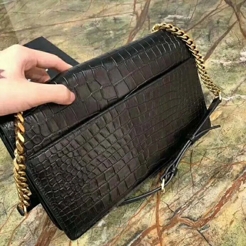 Saint Laurent YSL Sunset Medium Supple Crocodile Embossed for Women in Black