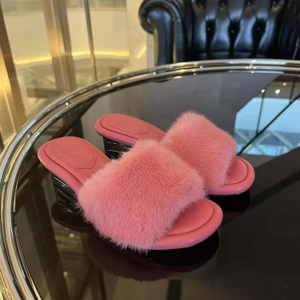 Fendi Baguette Pink Mink Slides for Women Fendi Baguette Pink Mink Slides for Women