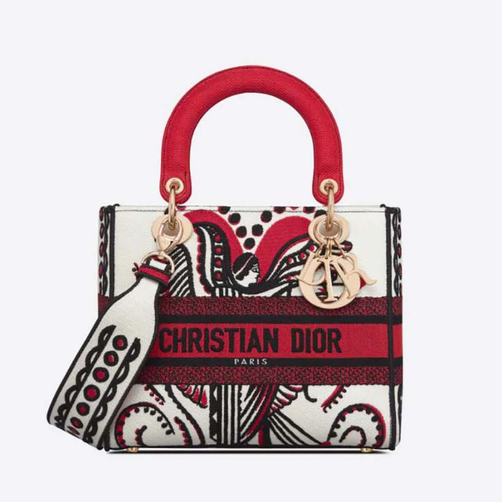 Dior Medium Lady D-lite Bag Latte Multicolor Cupidon Embroidery for Women