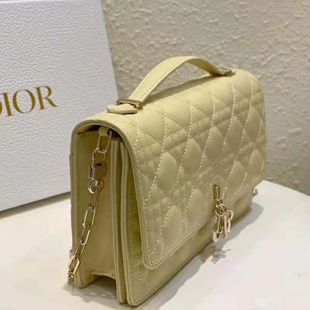 Dior Miss Dior Top Handle Bag Pastel Yellow Cannage Lambskin for Women
