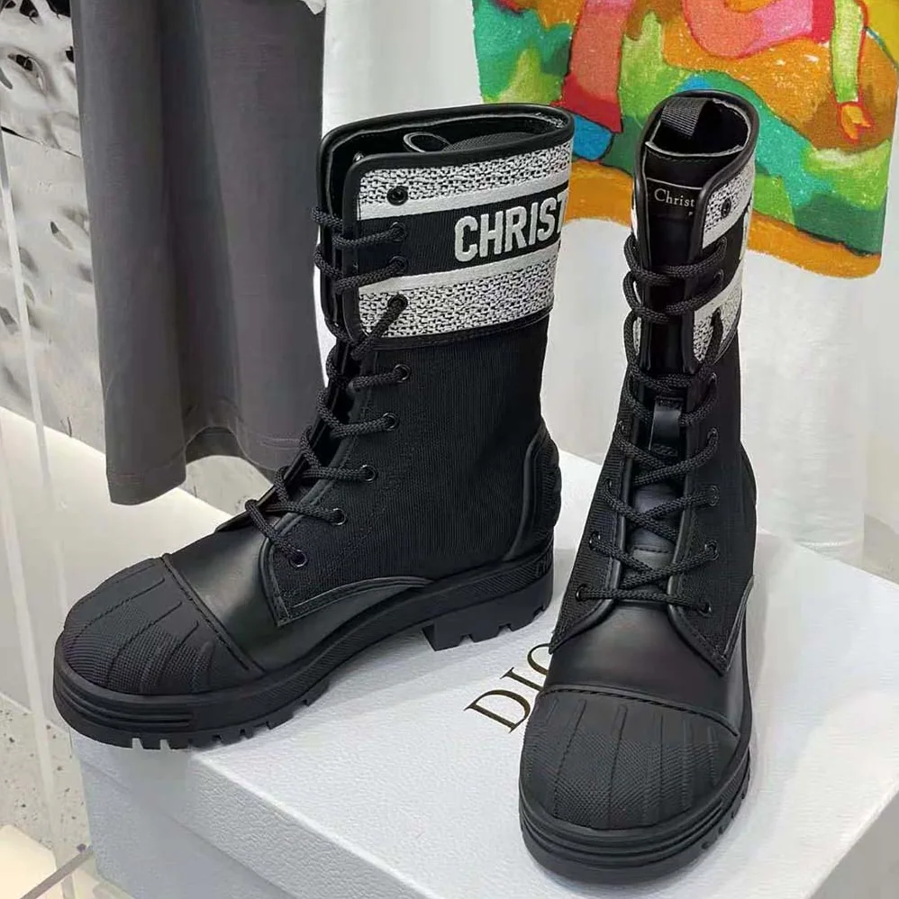 Dior D-major Ankle Boot Black and White Technical Fabric and Black Calfskin for Women Dior D-major Ankle Boot Black and White Technical Fabric and Black Calfskin for Women