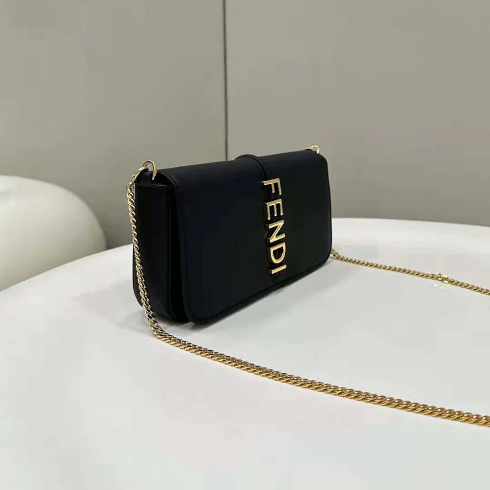 Fendi Fendigraphy Phone Pouch Black Leather Wallet for Women