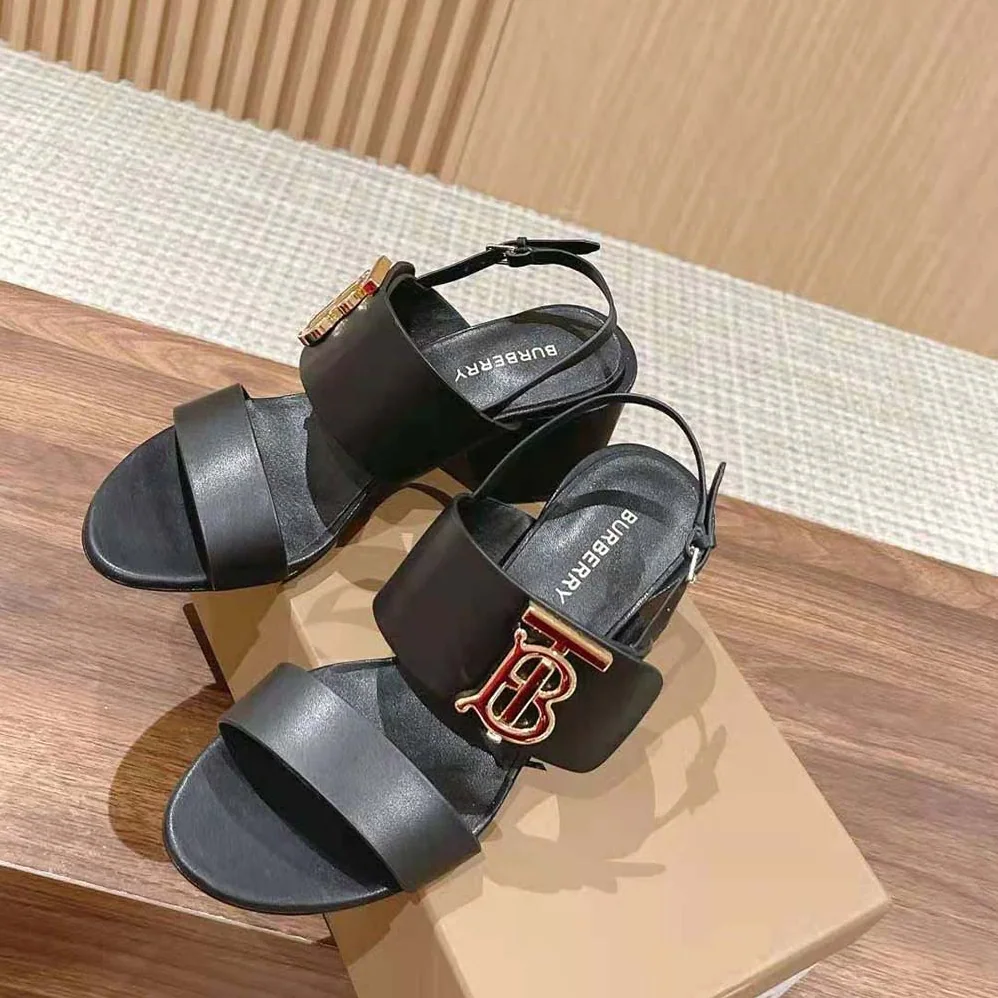 Burberry Monogram Motif Leather Sandals for Women in Black