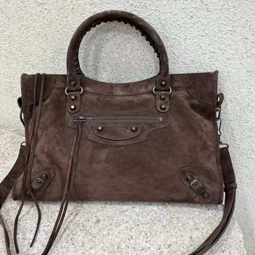 Balenciaga Le City Bag Large in Light Espresso Waxed Suede Calfskin for Unisex
