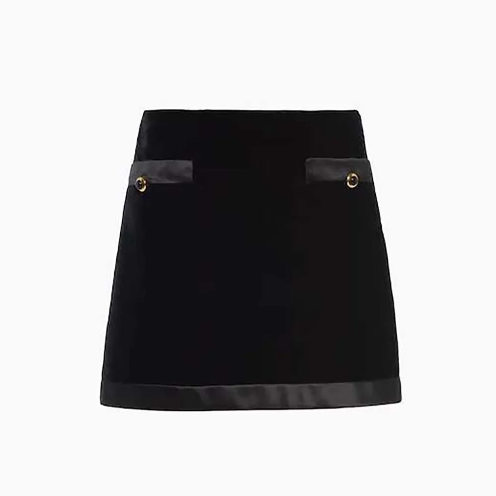 Miu Miu Velvet Miniskirt with Knit Logo Label for Women in Black
