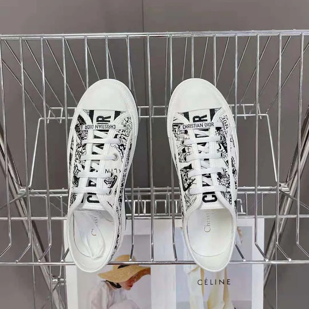 Dior Walk'N'Dior Platform Sneaker White and Black Cotton Embroidered with Plan De Paris Motif for Women