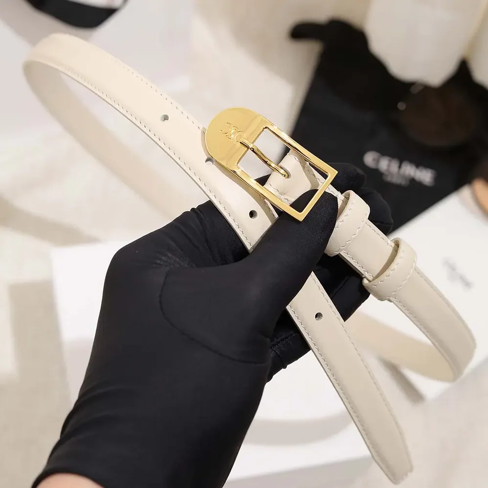 Celine Bc-25 18mm Belt In Taurillon Leather for Women in White Celine Bc-25 18mm Belt In Taurillon Leather for Women in White