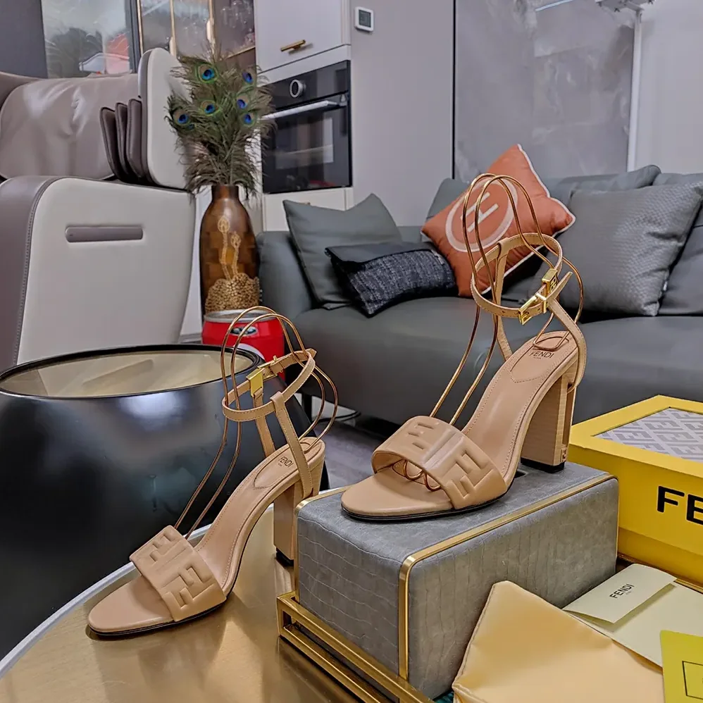 Fendi Delfina Beige FF Nappa Leather High for Women in heeled Sandals
