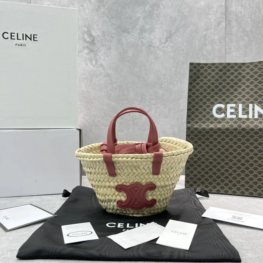 Celine Teen Triomphe Classic Pannier Tote Dark Pink /