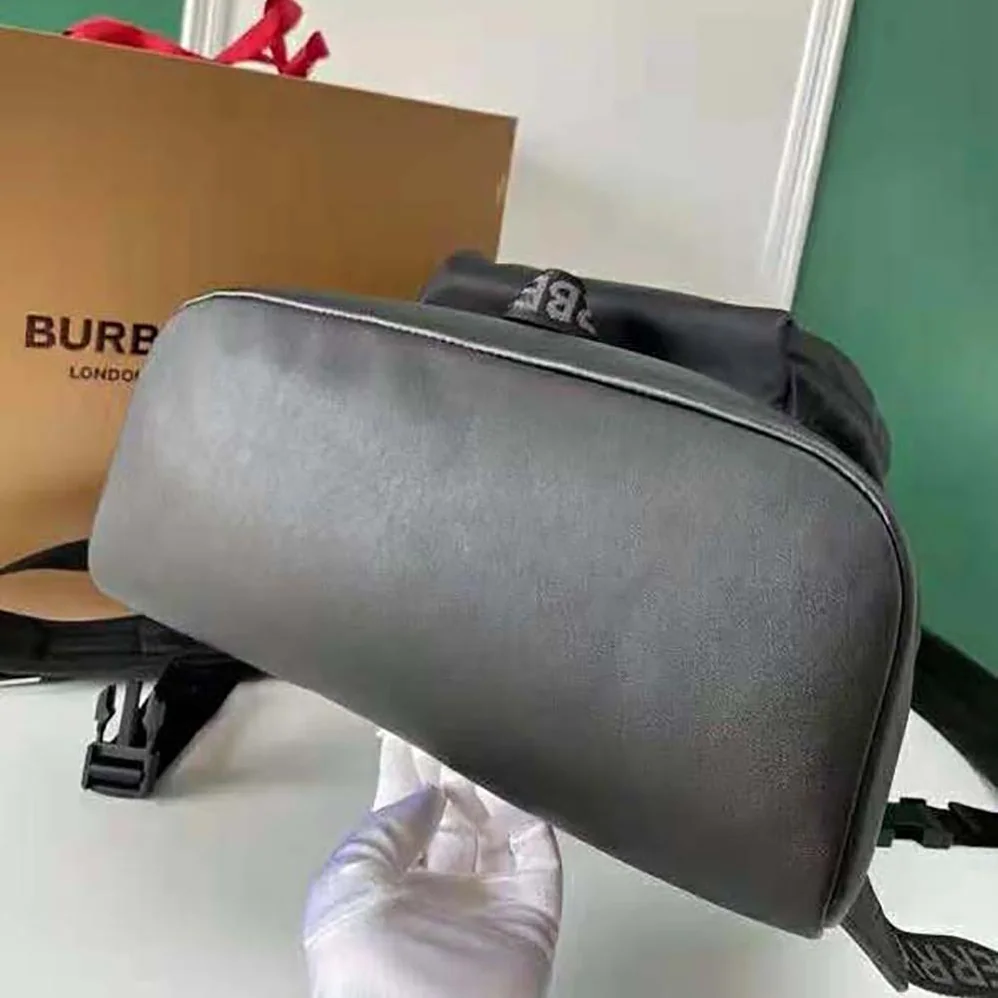 Burberry Large Logo Print Nylon and Leather Backpack for Women in Black