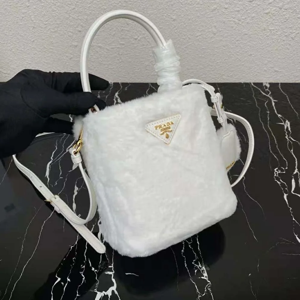 Prada Panier Shearling Mini-Bag for Women in White Prada Panier Shearling Mini-Bag for Women in White