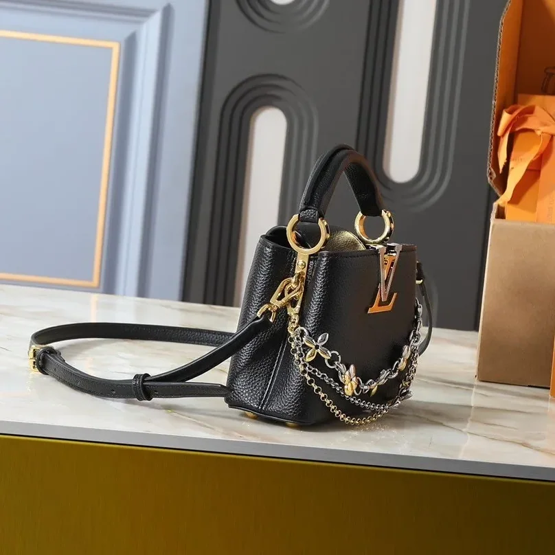 Louis Vuitton Capucines Mini Top Handle Bag in Black Silver Hardware