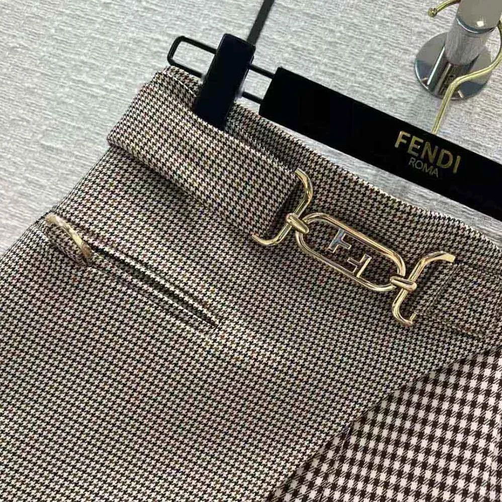 Fendi Beige Houndstooth Wool Shorts for Women