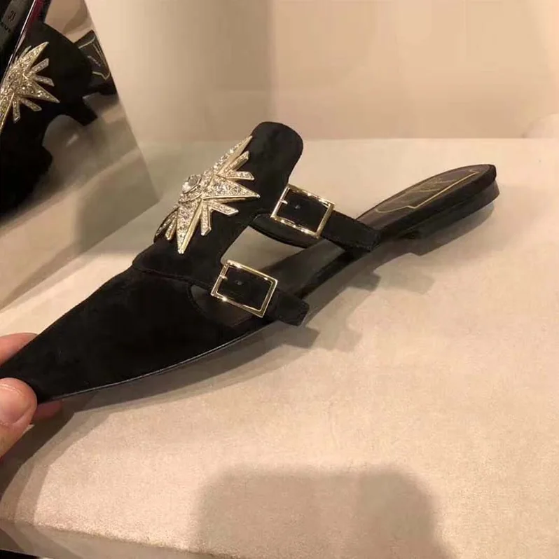 Roger Vivier Shoes Star Strass Mules in Velvet for Women in Black Roger Vivier Shoes Star Strass Mules in Velvet for Women in Black
