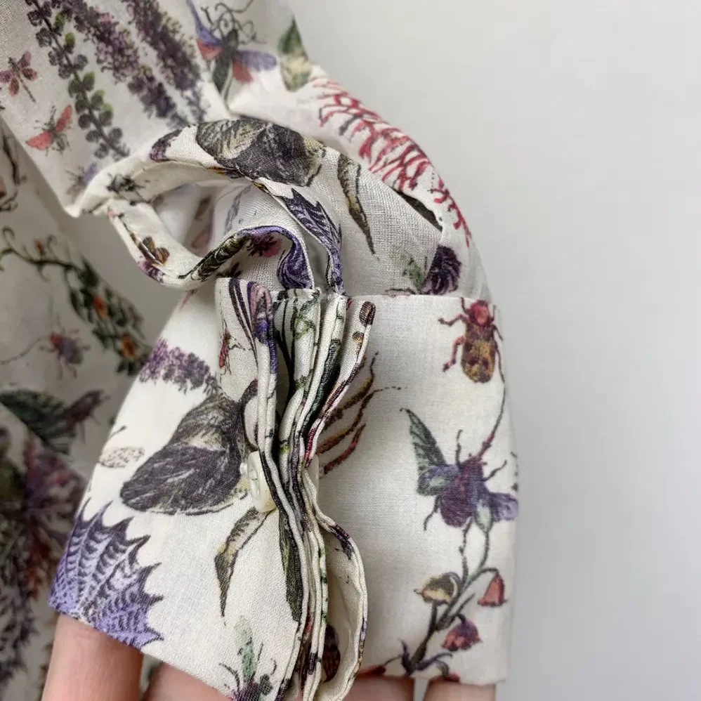 Dior Long Blouse White Cotton Muslin with Multicolor Dior Cabinet de Curiosités Motif for Women