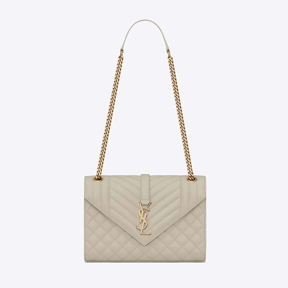 Saint Laurent YSL Envelope Medium Bag in Mix Matelasse Grain DE Poudre Embossed Leather for Women in White