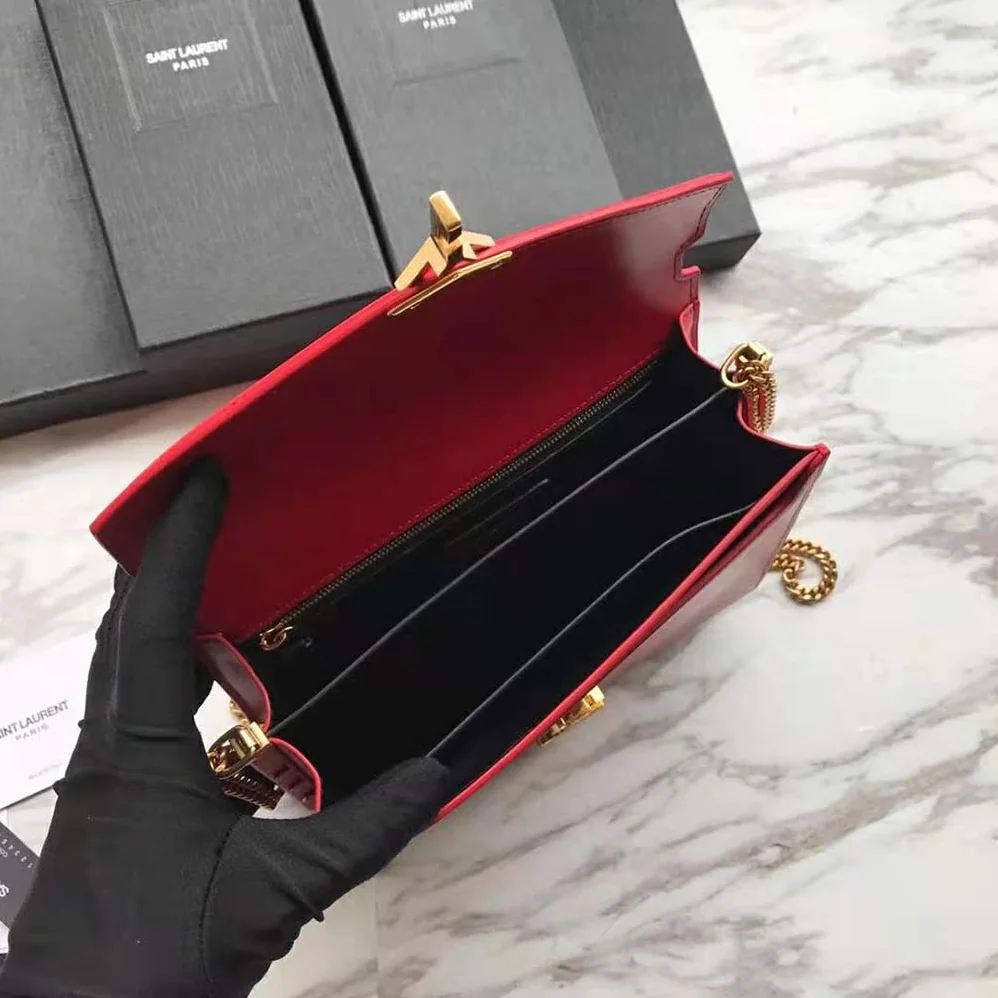 Saint Laurent YSL Cassandra Monogram Clasp Bag in Grain DE Poudre Embossed Leather for Women in Red Saint Laurent YSL Cassandra Monogram Clasp Bag in Grain DE Poudre Embossed Leather for Women in Red