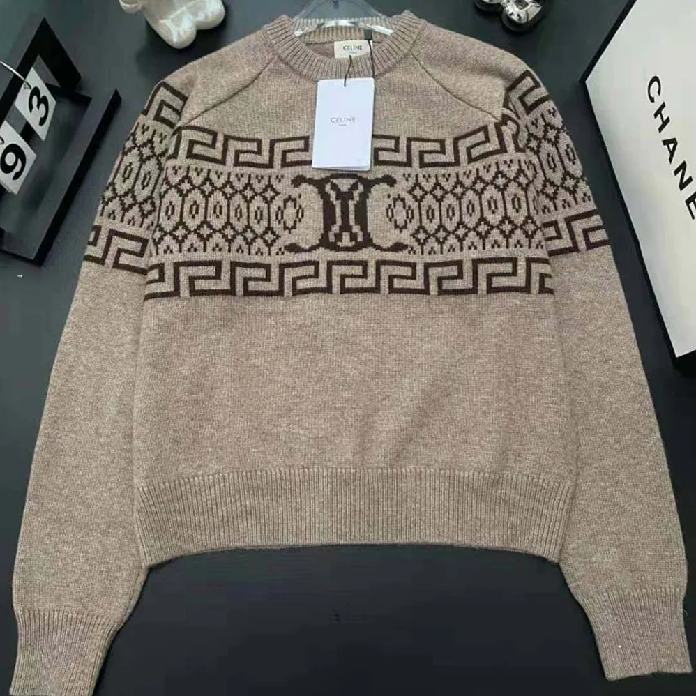 Celine Crew Neck Sweater in Triomphe Fair Isle Wool for Men