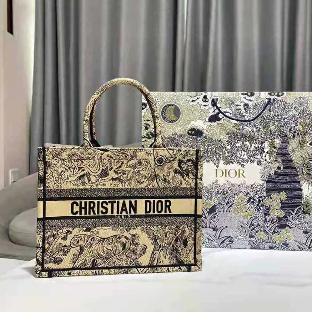 Dior Medium Dior Book Tote Brown Toile de Jouy Embroidery for Women