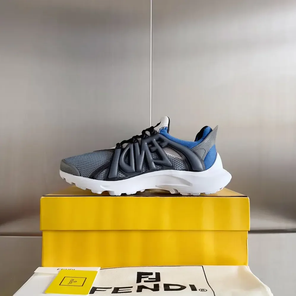 Fendi Tag Sneakers Blue Technical Mesh Running Sneakers for Men Fendi Tag Sneakers Blue Technical Mesh Running Sneakers for Men