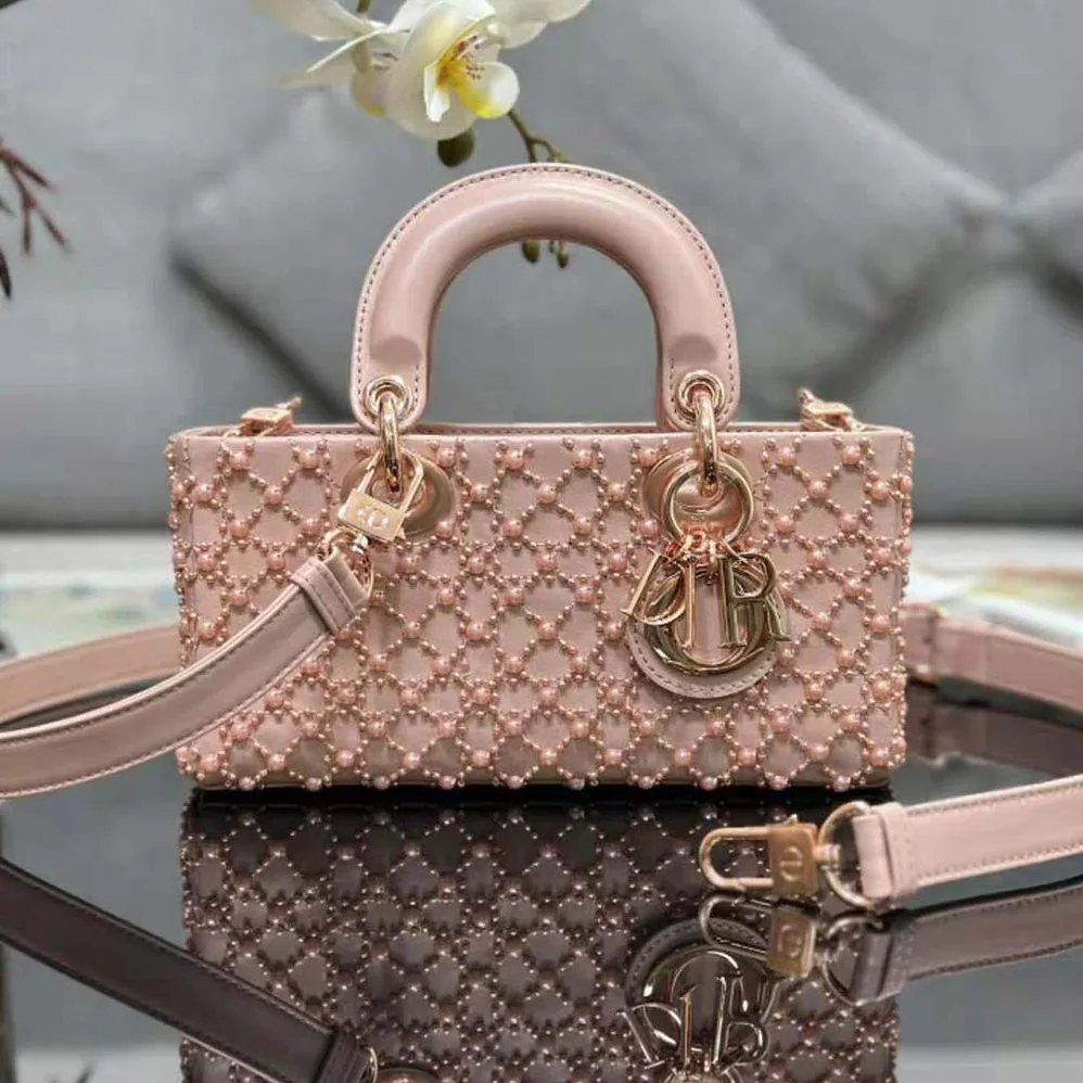 Dior Small Lady D-joy Bag Rose Des Vents Cannage Calfskin Embroidered with Resin Pearls for Women Dior Small Lady D-joy Bag Rose Des Vents Cannage Calfskin Embroidered with Resin Pearls for Women