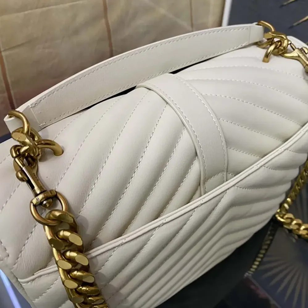 Saint Laurent YSL College Medium in Quilted Leather for Women in White