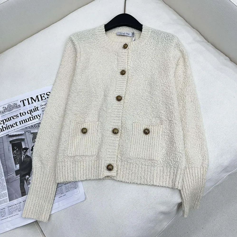 Dior Twinset Ecru Cotton and Wool for Women in Blend Knit