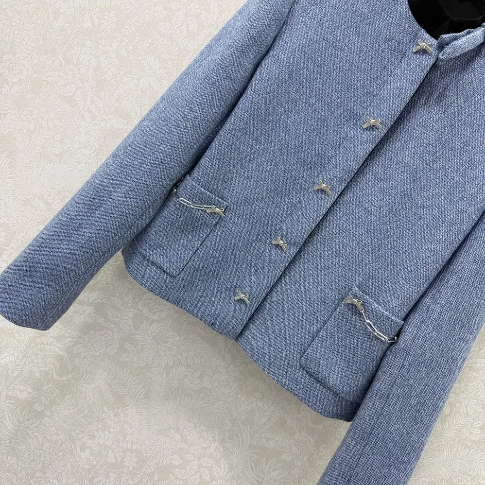 Dior Cropped Jacket Blue Virgin Wool Tweed for Women Dior Cropped Jacket Blue Virgin Wool Tweed for Women