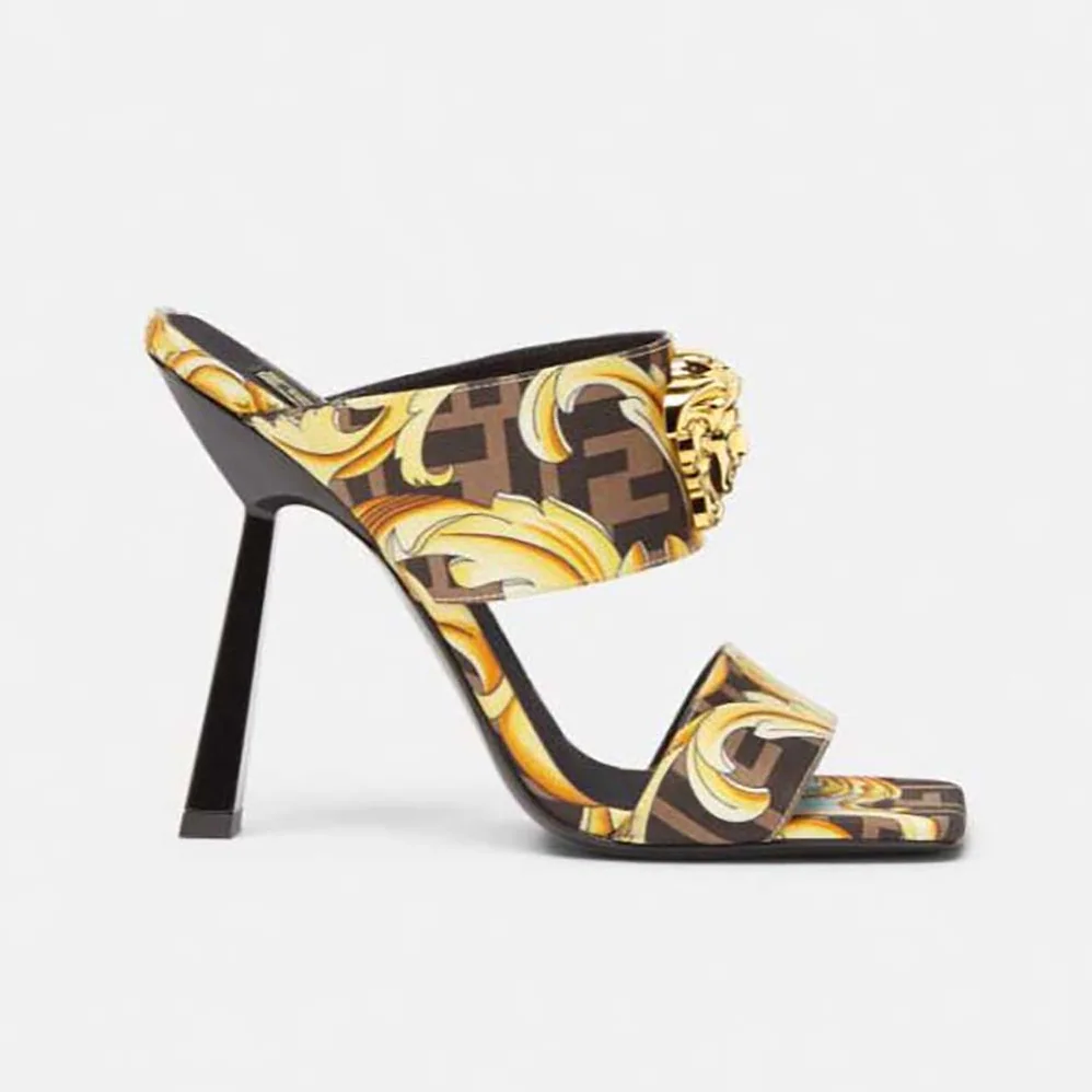 Versace Fendace Gold Baroque Mules for Women in Black