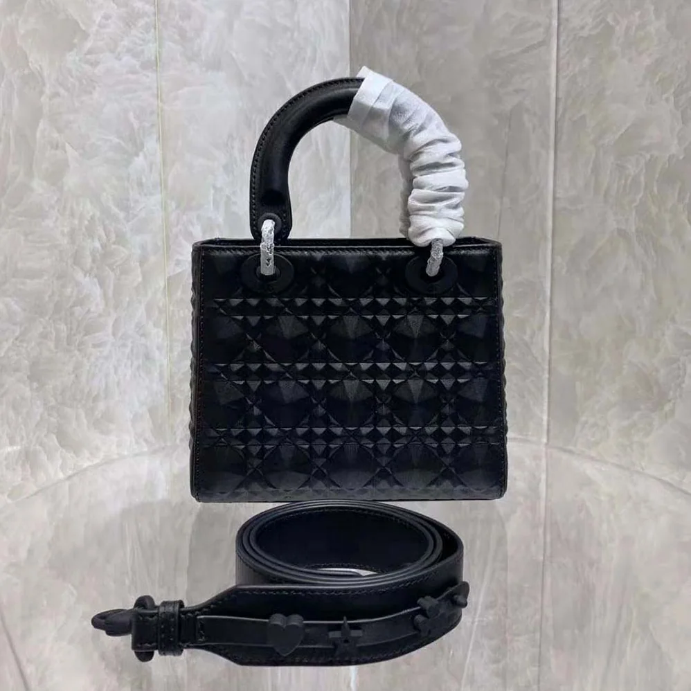 Dior Mini Lady Dior Bag Black Cannage Calfskin with Diamond Motif for Women